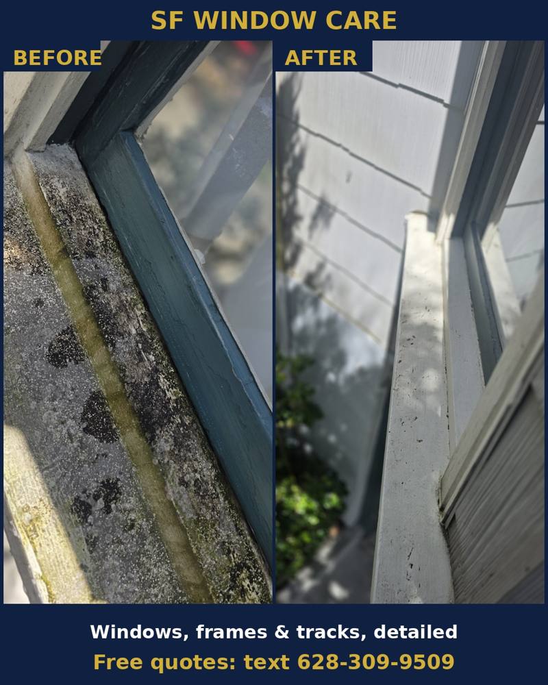 White window frame before and after cleaning